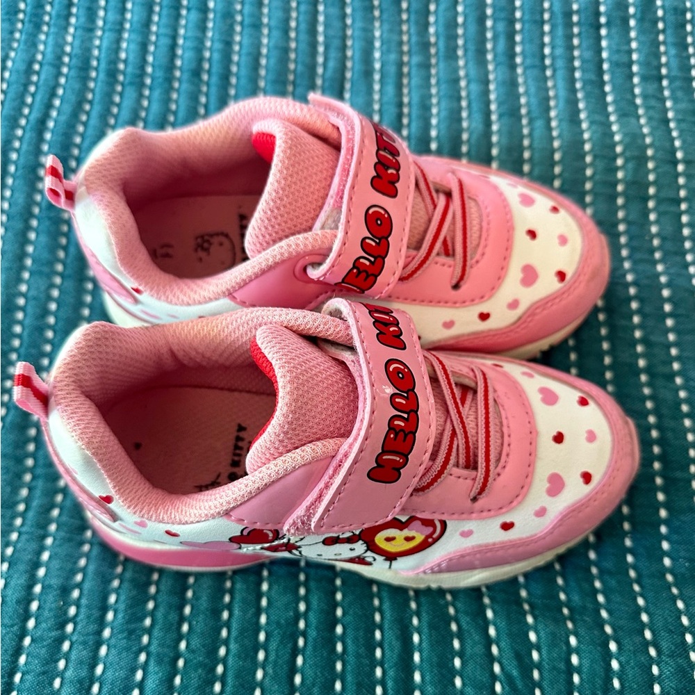 Girls Hello Kitty Pink Sneakers with Velcro Straps and Non-Slip Soles